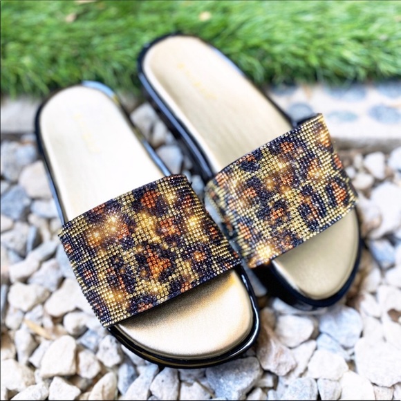Crystal Leopard Slip Ons/Slides - Picture 3 of 3